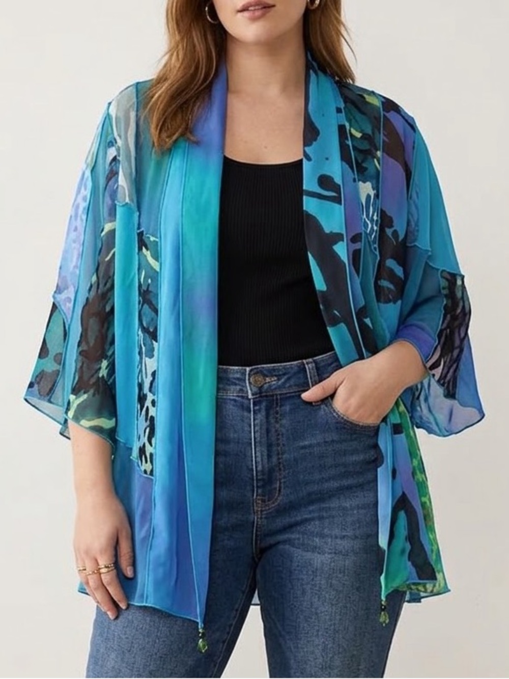 Drapers & Damons Sheer Patchwork Kimono Jacket Whimsigoth Art To Wear Boho Top